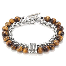 Load image into Gallery viewer, LKO New arrive Stainless steel Men tiger eyes Bead Bracelet Beaded Black Mantra Prayer Beads Buddha Bracelet for Women and Men