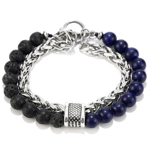 LKO New arrive Stainless steel Men tiger eyes Bead Bracelet Beaded Black Mantra Prayer Beads Buddha Bracelet for Women and Men