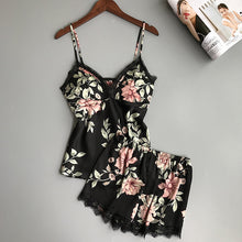 Load image into Gallery viewer, Spaghetti Strap  Printing  Lace Sexy Women Pajamas V-Neck With Pad Female Summer Pajama Set Summer Fashion Female Sleepwear
