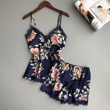 Load image into Gallery viewer, Spaghetti Strap  Printing  Lace Sexy Women Pajamas V-Neck With Pad Female Summer Pajama Set Summer Fashion Female Sleepwear