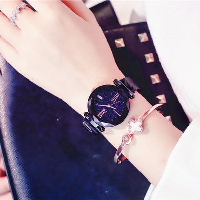 Women Casual Watches Black Stylish Starry Sky Magnet Buckle Elegant Lady Watch Fashion Hot Women Gift Clock School Student