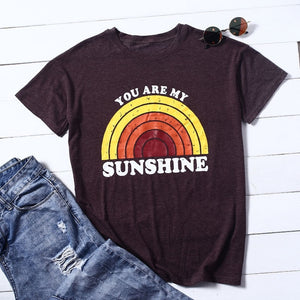 Women T-Shirt Summer Short Sleeve tops tee You Are My Sunshine Rainbow Print O-Neck T-Shirt Female Harajuku t shirt Ladies Tops