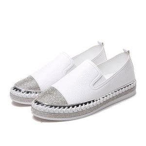 European Famous Brand Patchwork Espadrilles Shoes Woman Genuine Leather Creepers Flats Ladies Loafers White Leather Moccasins