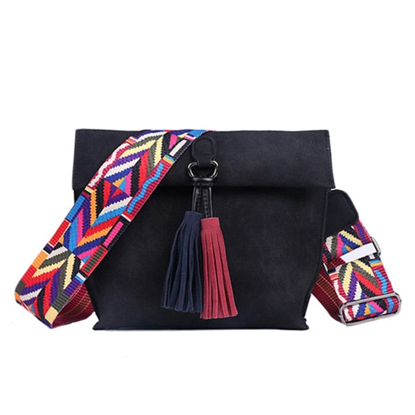 EXCELSIOR Hot Selling Women's Bags Quality Scrub PU Crossbody Bag Stylish Women's Bag Tassel Shoulder Bags with Colorful Strap