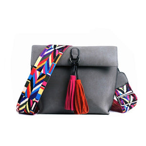 EXCELSIOR Hot Selling Women's Bags Quality Scrub PU Crossbody Bag Stylish Women's Bag Tassel Shoulder Bags with Colorful Strap