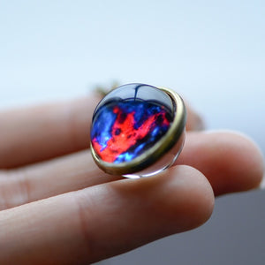 Nebula Galaxy Double Sided Pendant Necklace Glass Art Picture Handmade Statement Universe Planet Jewelry Necklace