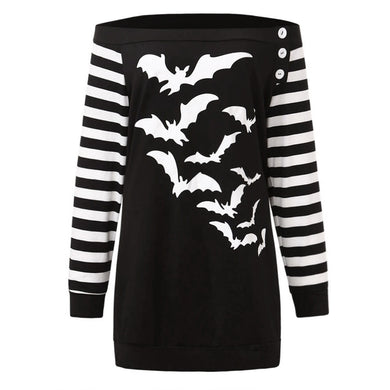 Women Cold Shoulder T-Shirt Bat Print with Slash neck Collar